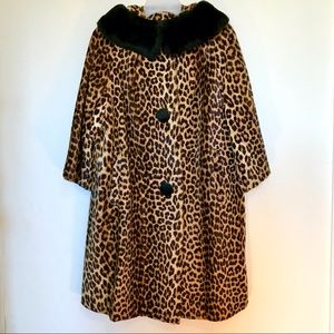 Vintage Faux Fur Leopard Print Swing Coat, sz Med